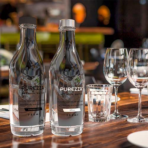 Purezza premium sparkling and still water bottles